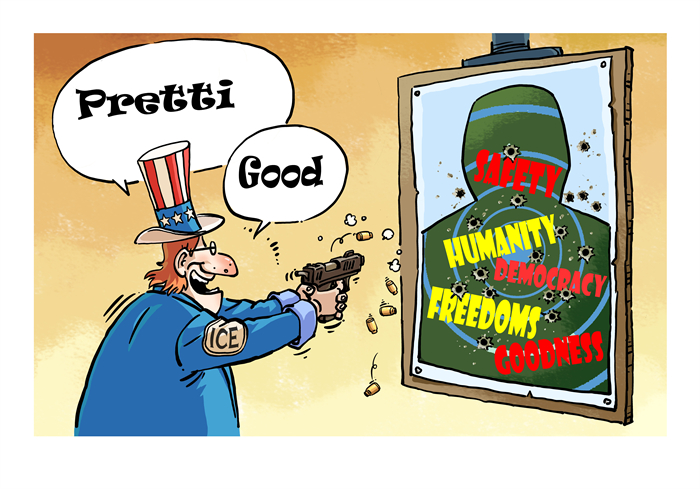 Bình luận tranh biếm họa: “Nhắm mục tiêu để bắn” - Khi bạo lực trở thành cách thực thi pháp luật tại Mỹ